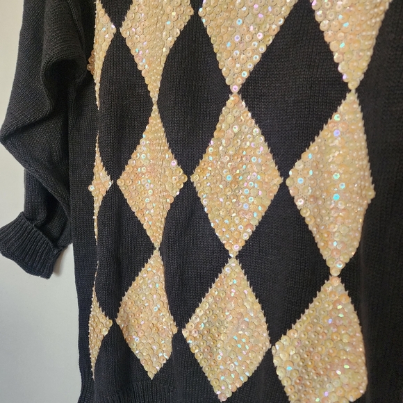 Vintage checkered sequined knit pull over sweater - Picture 6 of 7